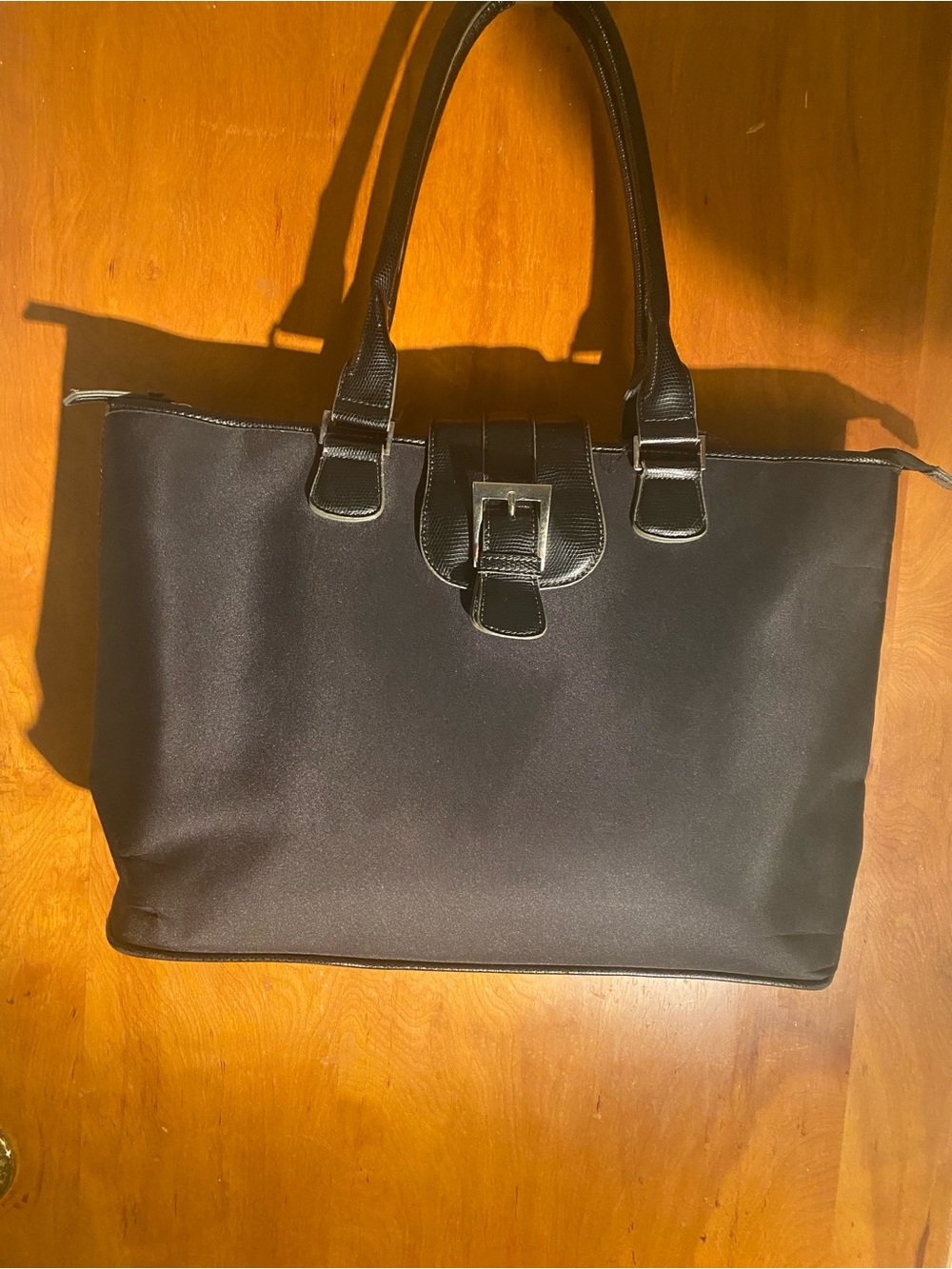 Classic Black Tote Bag with Buckle Detail